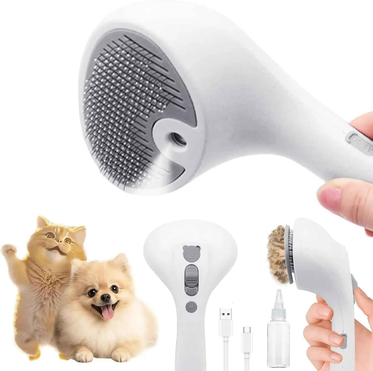 Pet Grooming Brush for Cats & Dogs- Self Cleaning Rechargeable Deshedding