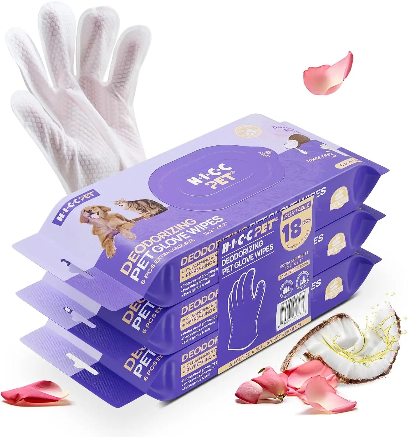 Pet Grooming Glove Wipes for Dogs & Cats – Hypoallergenic, Deodorizing, Vet-Approved