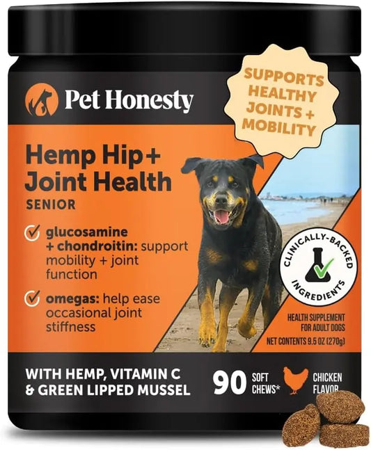 Pet Honesty Senior Hemp Hip & Joint Chews for Dogs | Mobility Support 90 Ct Chicken - Senior 90 Ct