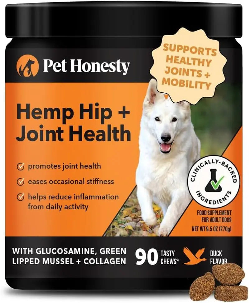 Pet Honesty Senior Hemp Hip & Joint Chews for Dogs | Mobility Support 90 Ct Duck - Regular 90 Ct