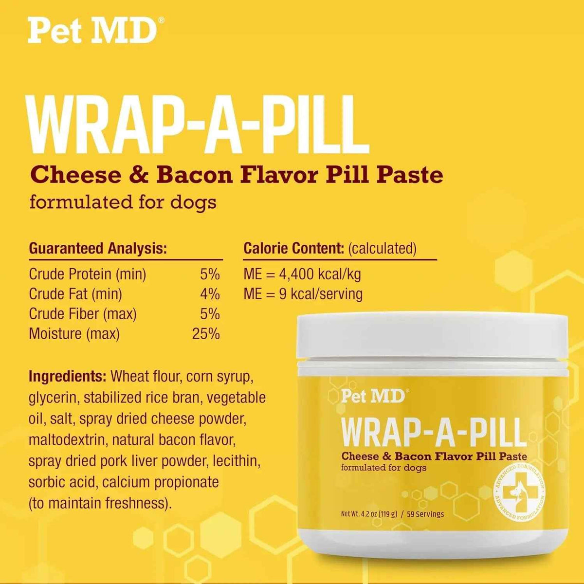 Pet MD Wrap-A-Pill Dog Pill Paste, Cheese & Bacon Flavor, Low Calorie