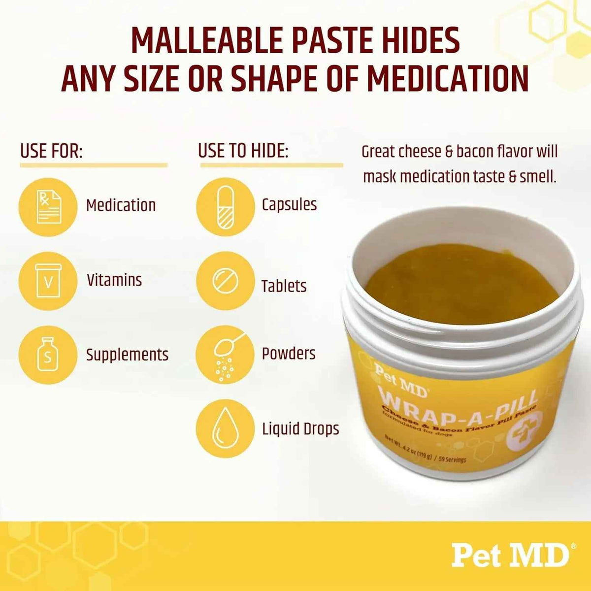 Pet MD Wrap-A-Pill Dog Pill Paste, Cheese & Bacon Flavor, Low Calorie