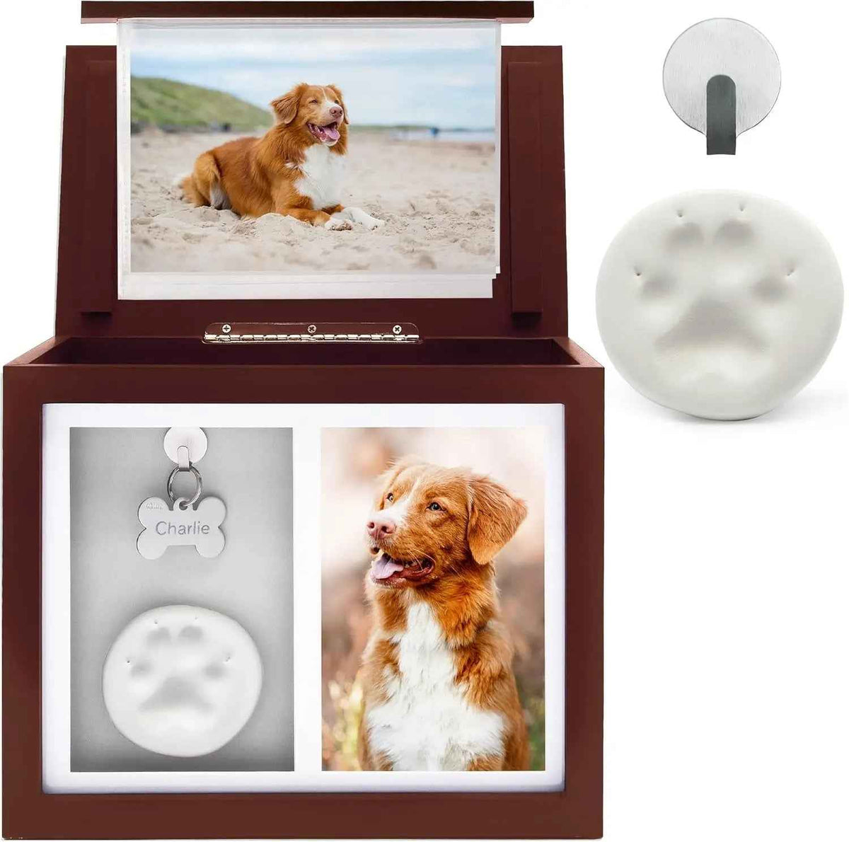 Pet Memorial Urn Keepsake Box – Paw Print Kit & Photo Album