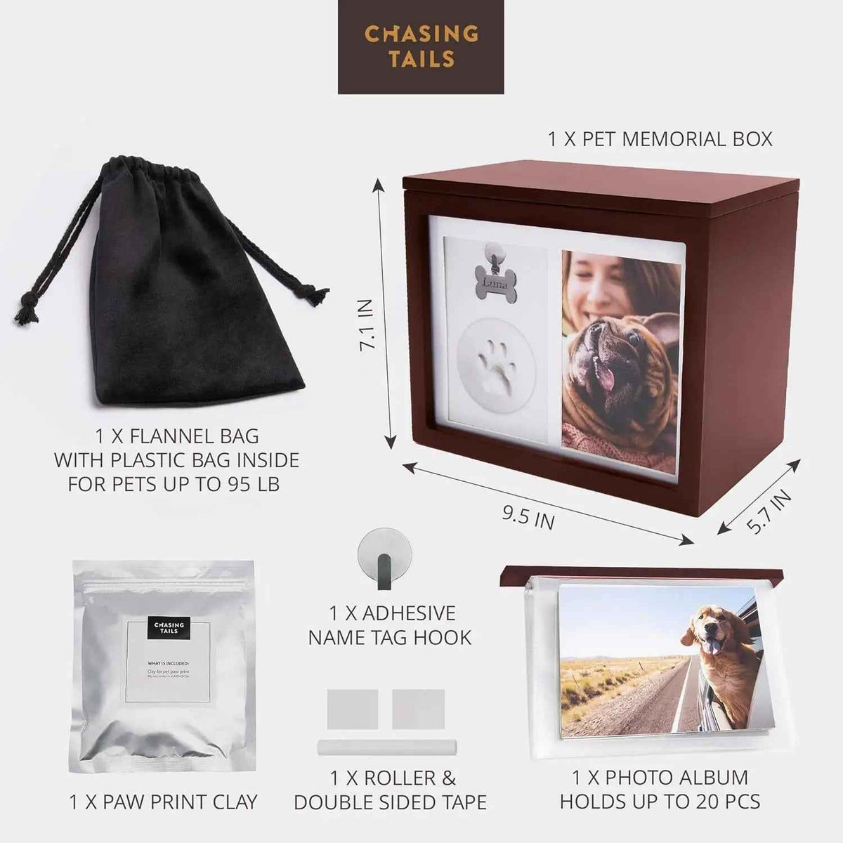 Pet Memorial Urn Keepsake Box – Paw Print Kit & Photo Album