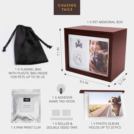 Pet Memorial Urn Keepsake Box – Paw Print Kit & Photo Album