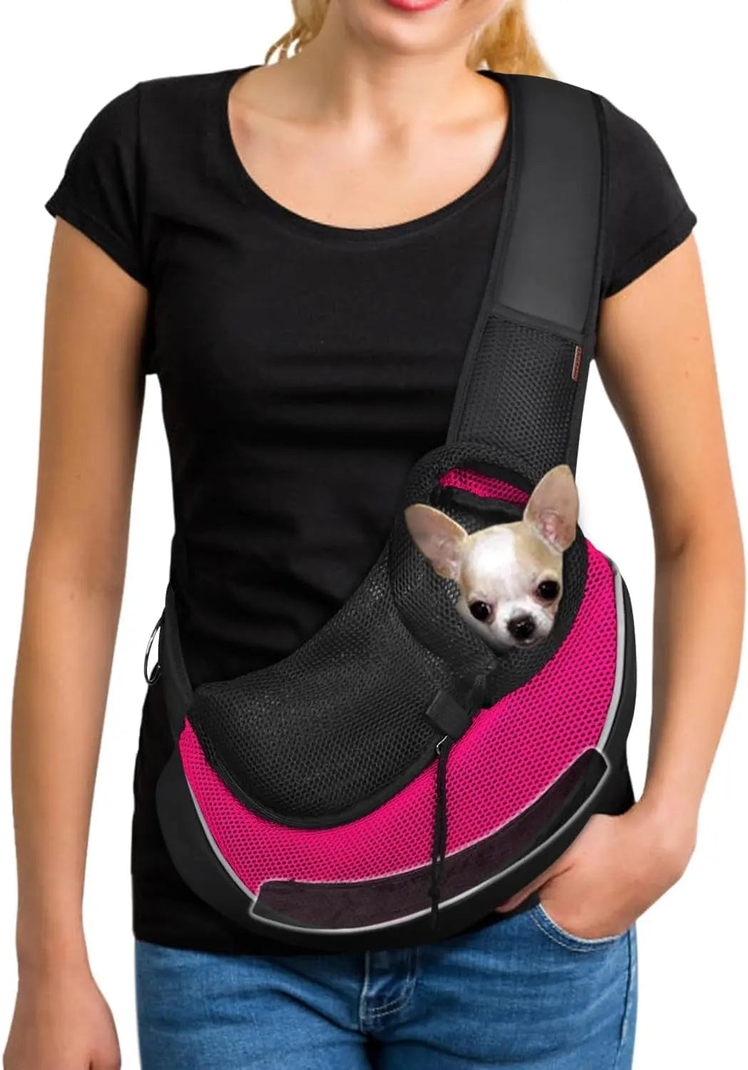 Pet Sling Carrier Adjustable Breathable Hands Free Small Dog Cat Travel Pink 3.0 Max (Bottom Support) Small (2-4.5Lbs)