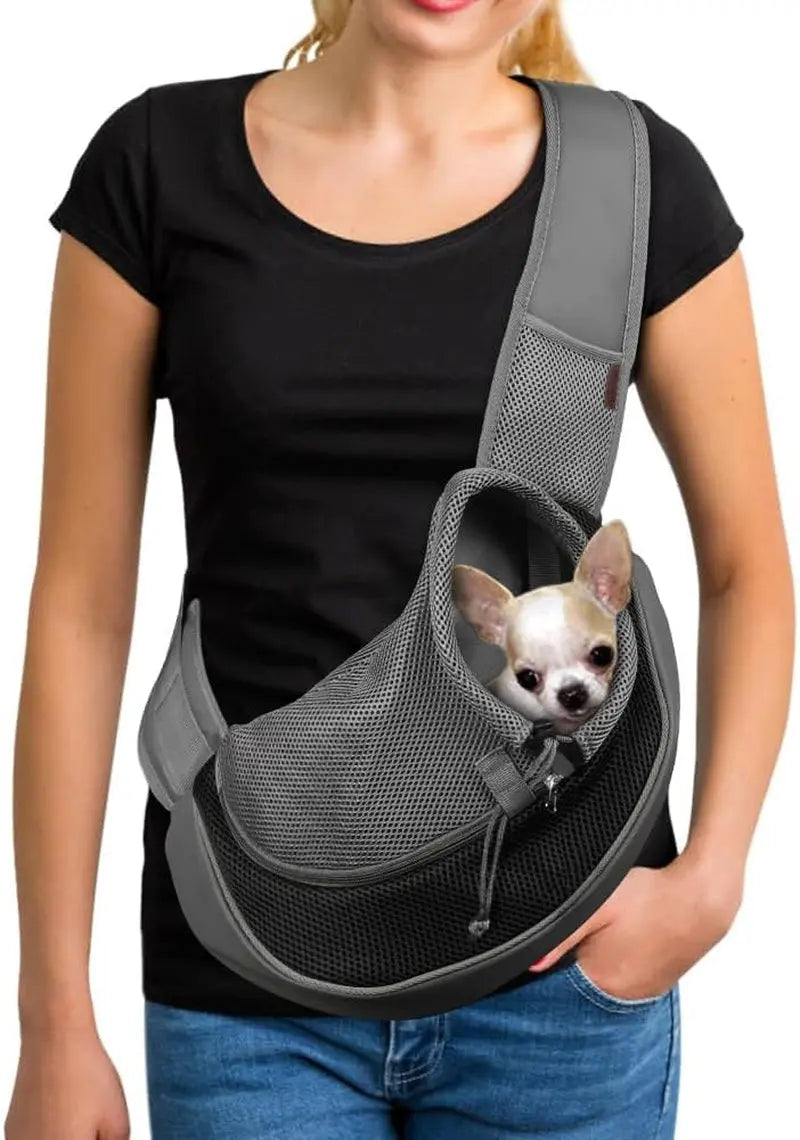 Pet Sling Carrier Adjustable Breathable Hands Free Small Dog Cat Travel Black 1.0 Basic (Zipper Pocket)