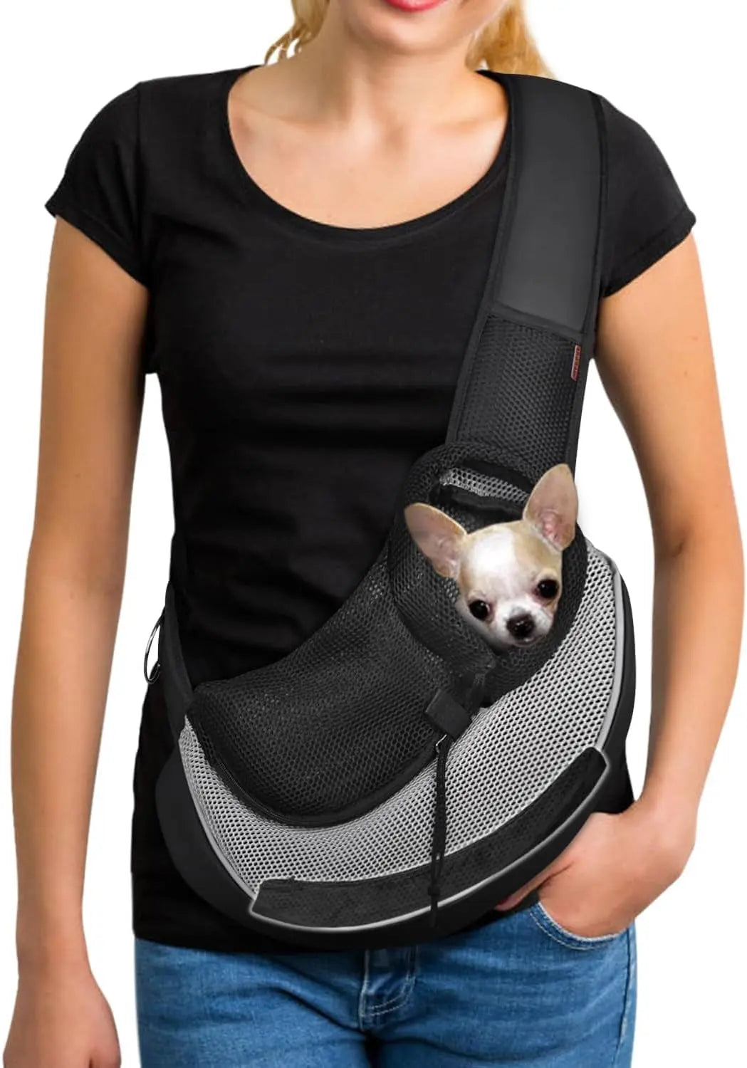 Pet Sling Carrier Adjustable Breathable Hands Free Small Dog Cat Travel Gray 3.0 Max (Bottom Support)