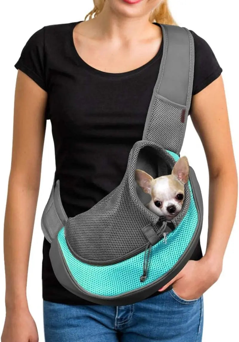 Pet Sling Carrier Adjustable Breathable Hands Free Small Dog Cat Travel Cyan 1.0 Basic (Zipper Pocket) Small (2-4.5Lbs)
