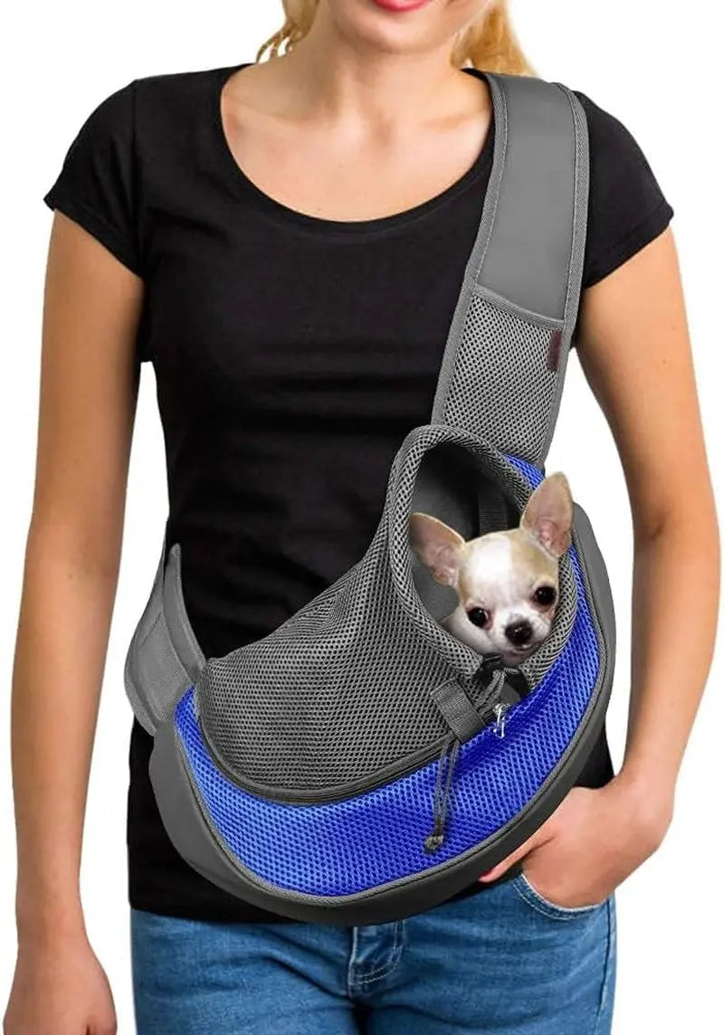 Pet Sling Carrier Adjustable Breathable Hands Free Small Dog Cat Travel Blue 1.0 Basic (Zipper Pocket) Small (2-4.5Lbs)