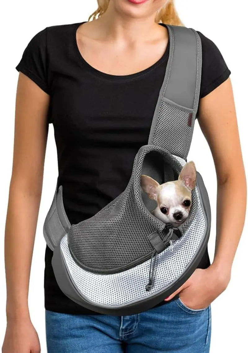 Pet Sling Carrier Adjustable Breathable Hands Free Small Dog Cat Travel Gray 1.0 Basic (Zipper Pocket) Small (2-4.5Lbs)