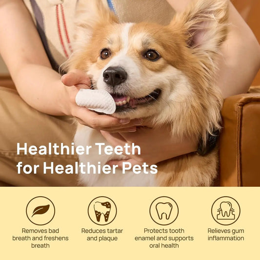 Pet Teeth Cleaning Wipes for Dogs & Cats Plaque Tartar Breath Freshener