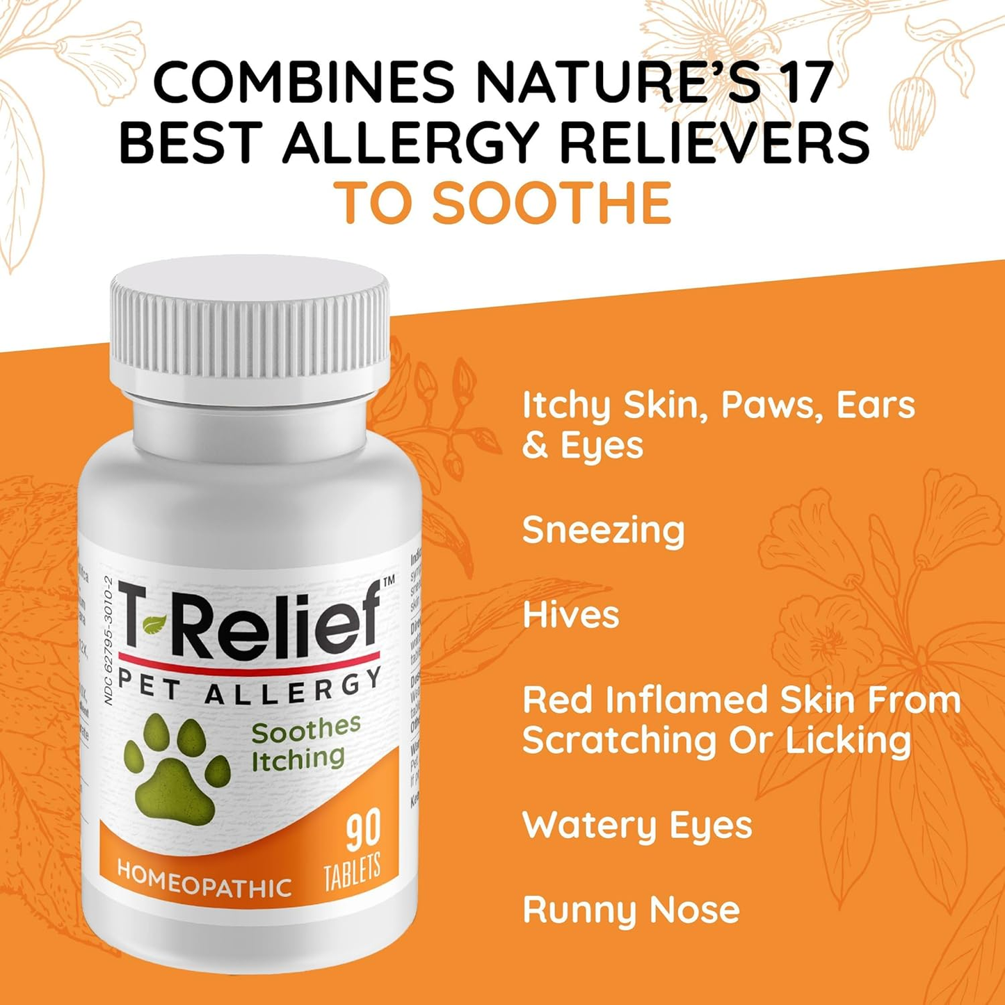 Pet Allergy Relief Tablets Dogs Cats Itchy Skin Hot Spots Natural 90ct