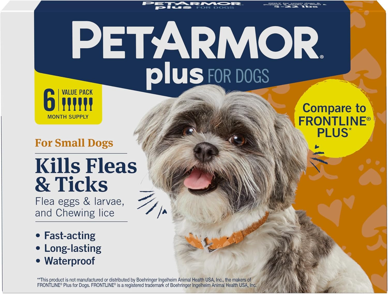 PetArmor Plus Flea Tick Treatment Dogs Waterproof Fast Acting 5-132lbs 5-22 Lbs 6 Count