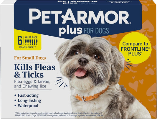 PetArmor Plus Flea Tick Treatment Dogs Waterproof Fast Acting 5-132lbs 5-22 Lbs 6 Count