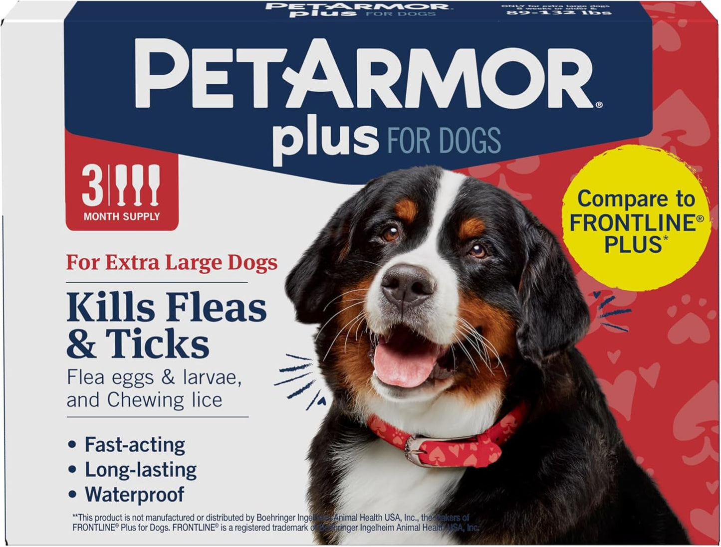 PetArmor Plus Flea Tick Treatment Dogs Waterproof Fast Acting 5-132lbs 89-132 Lbs 3 Count