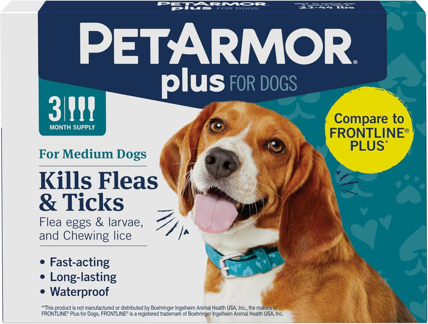 PetArmor Plus Flea Tick Treatment Dogs Waterproof Fast Acting 5-132lbs 23-44 Lbs 3 Count