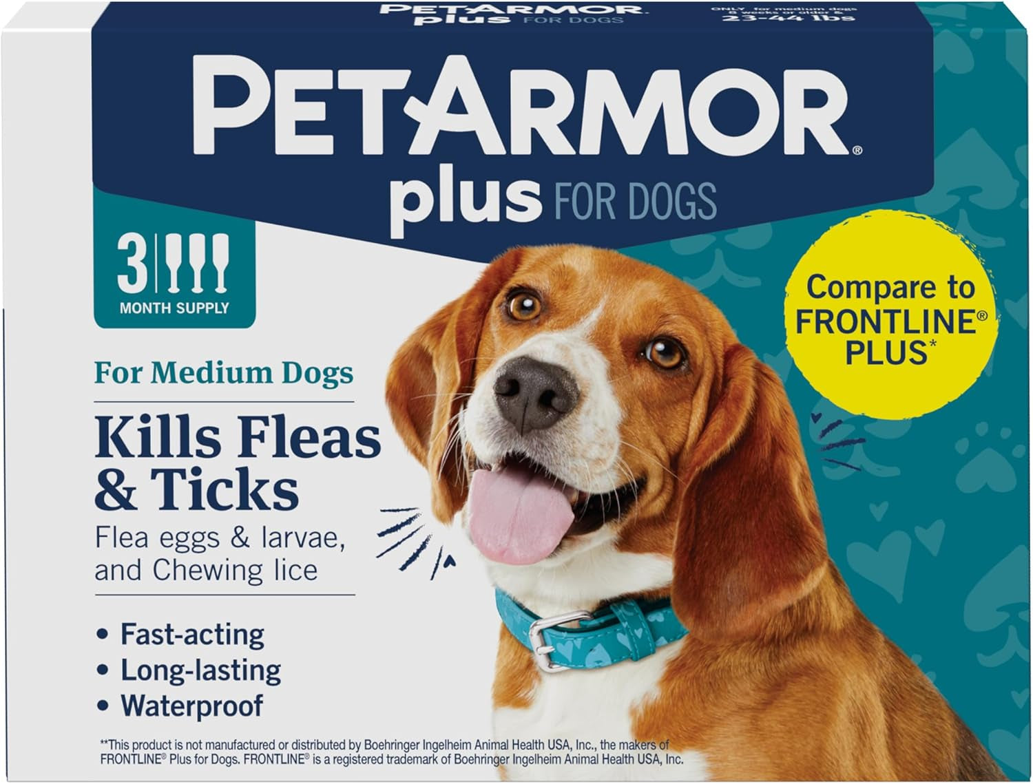 PetArmor Plus Flea Tick Treatment Dogs Waterproof Fast Acting 5-132lbs 23-44 Lbs 3 Count