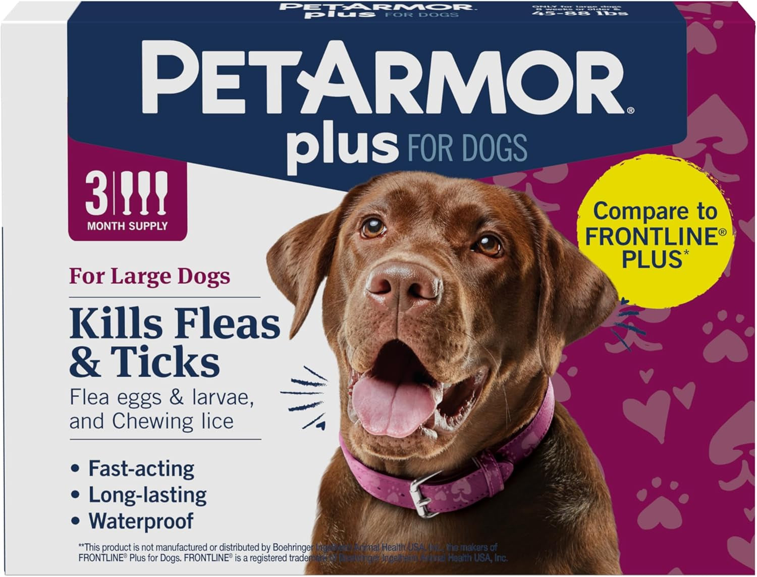 PetArmor Plus Flea Tick Treatment Dogs Waterproof Fast Acting 5-132lbs 45-88 Lbs 3 Count