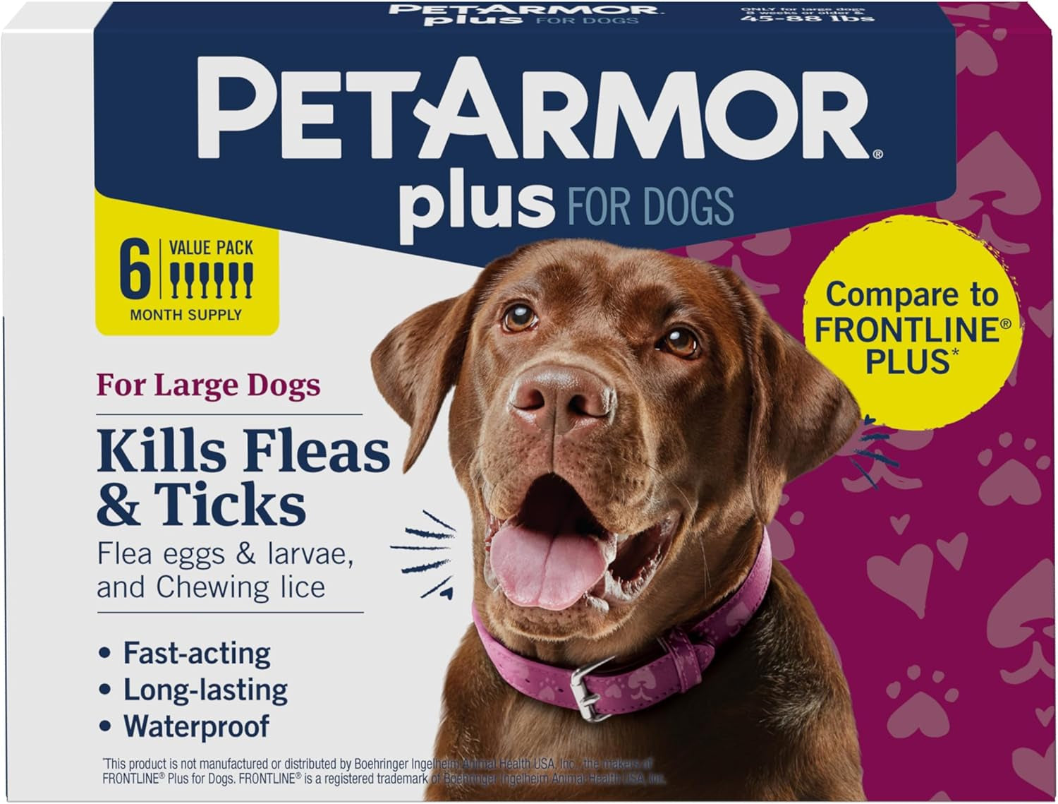 PetArmor Plus Flea Tick Treatment Dogs Waterproof Fast Acting 5-132lbs 45-88 Lbs 6 Count