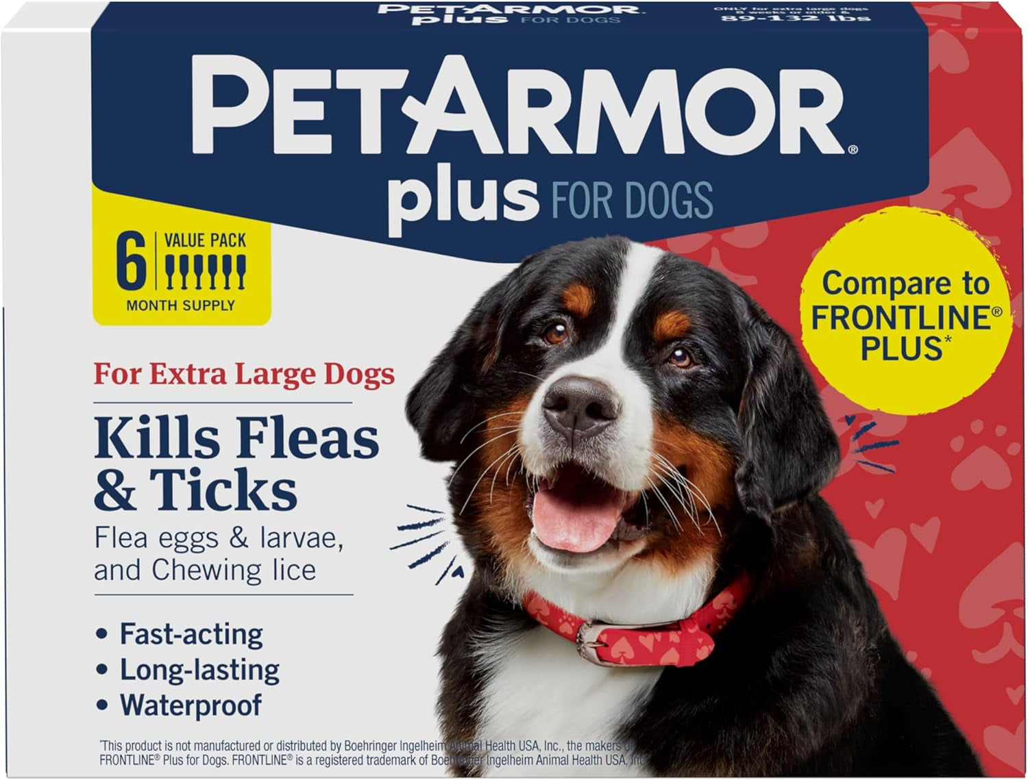 PetArmor Plus Flea Tick Treatment Dogs Waterproof Fast Acting 5-132lbs 89-132 Lbs 6 Count