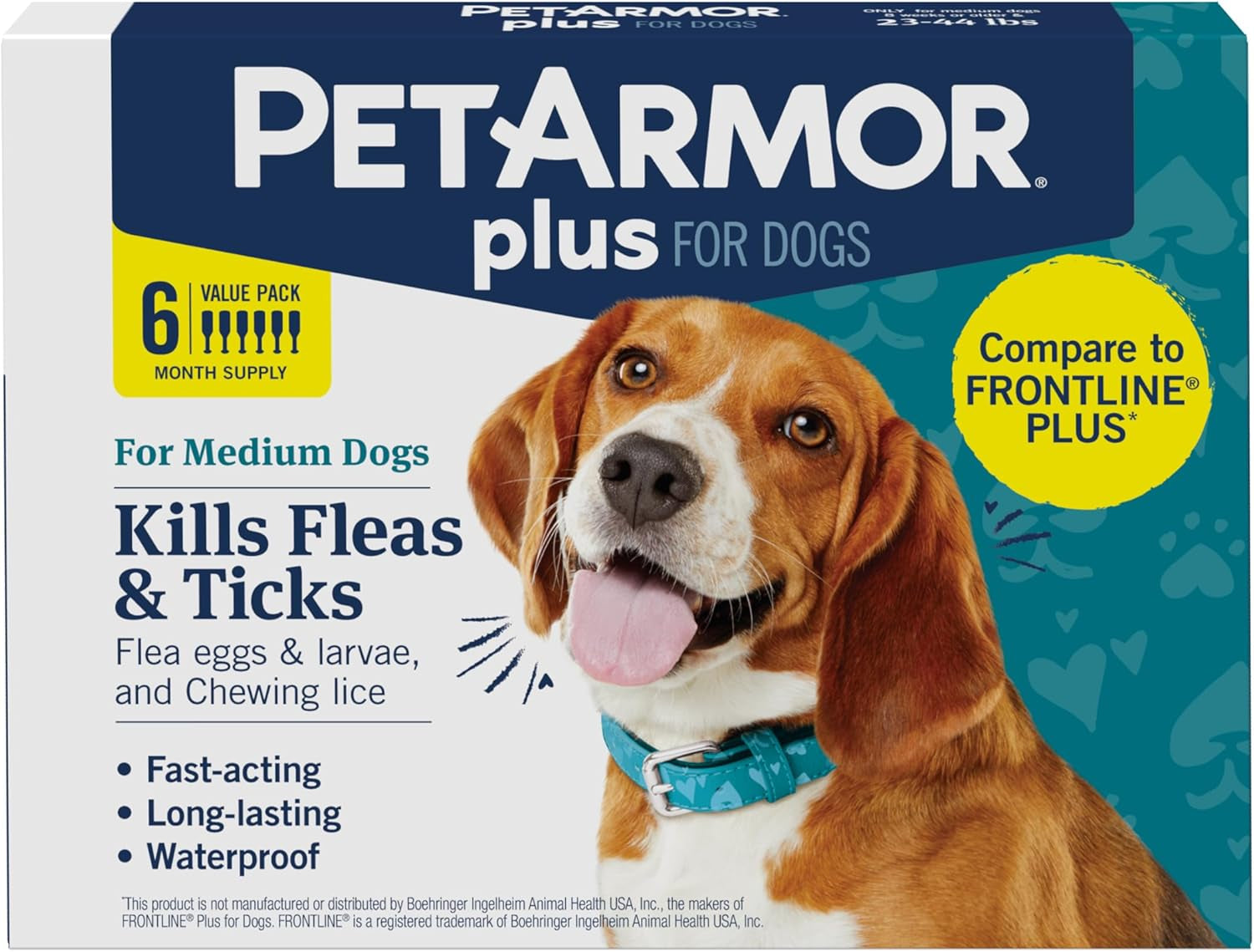 PetArmor Plus Flea Tick Treatment Dogs Waterproof Fast Acting 5-132lbs 23-44 Lbs 6 Count