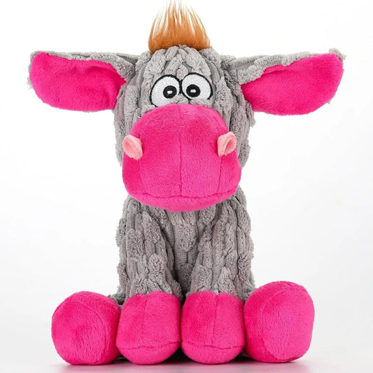 Plush Crinkle Squeaky Dog Toy for Small Medium & Large Dogs – Tough Chew Gray Pink