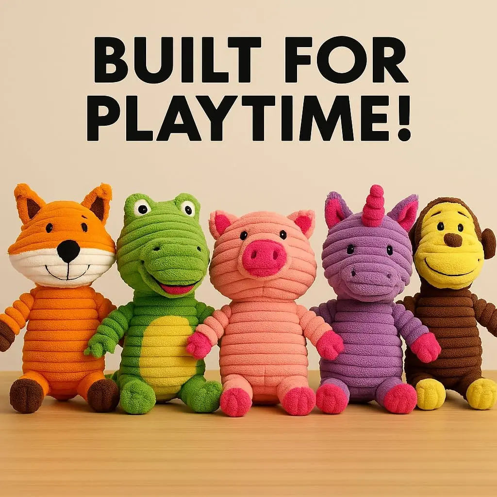 Plush Squeaky Dog Toys 5-Pack Corduroy Set for Medium & Large Dogs