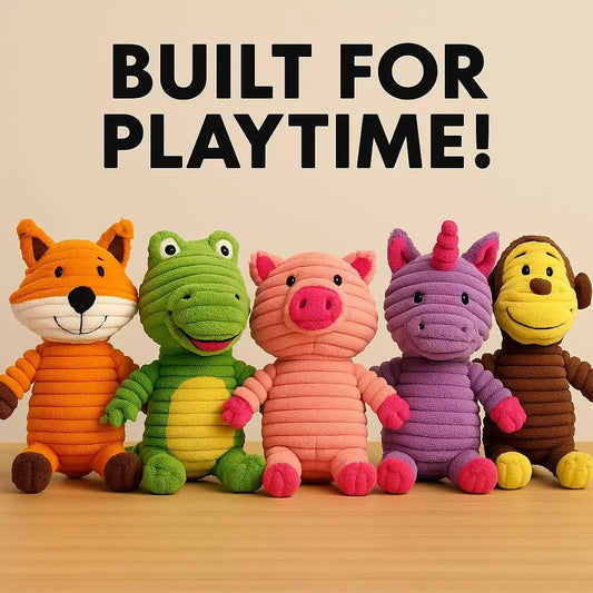 Plush Squeaky Dog Toys 5-Pack Corduroy Set for Medium & Large Dogs