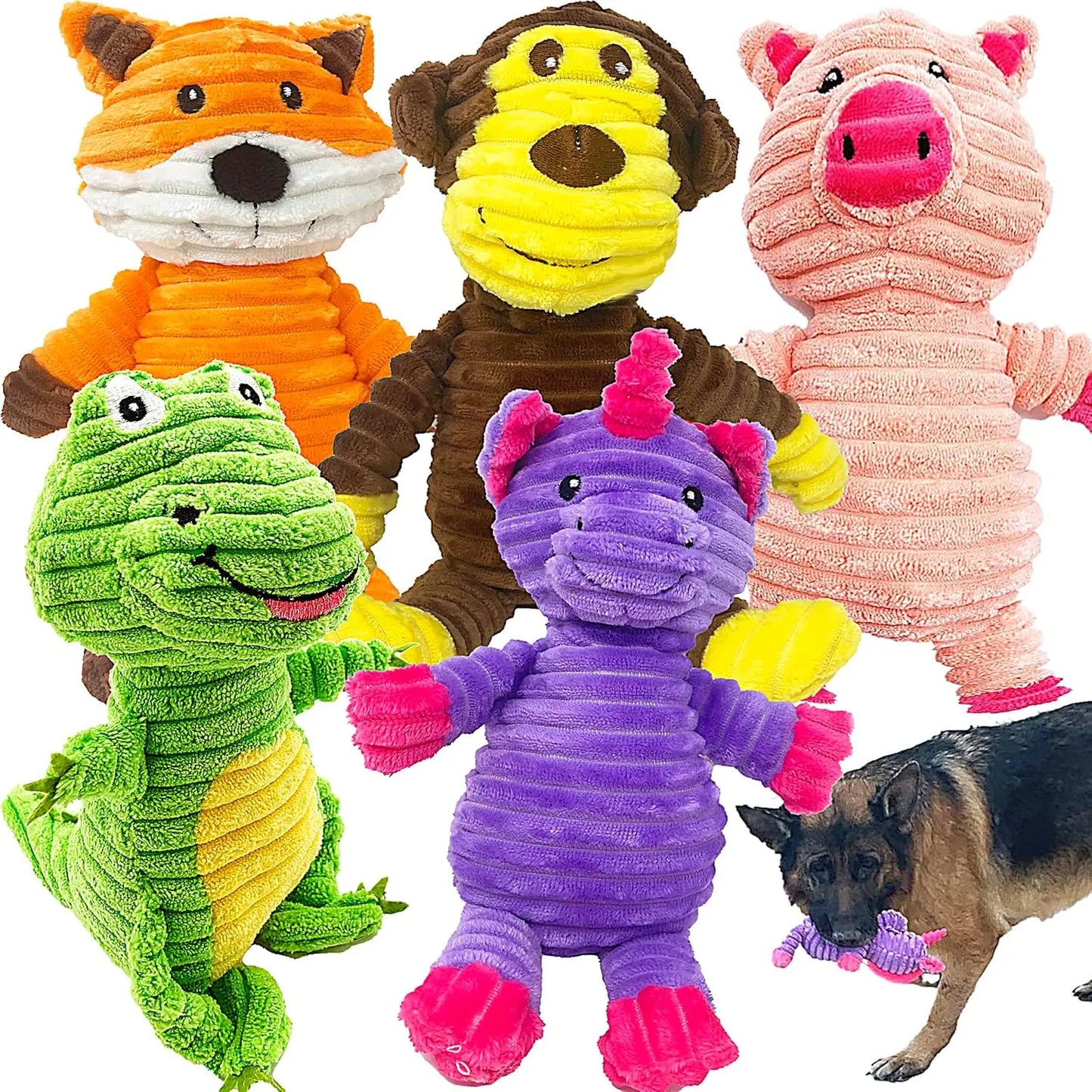 Plush Squeaky Dog Toys 5-Pack Corduroy Set for Medium & Large Dogs 5 Pack Corduroy