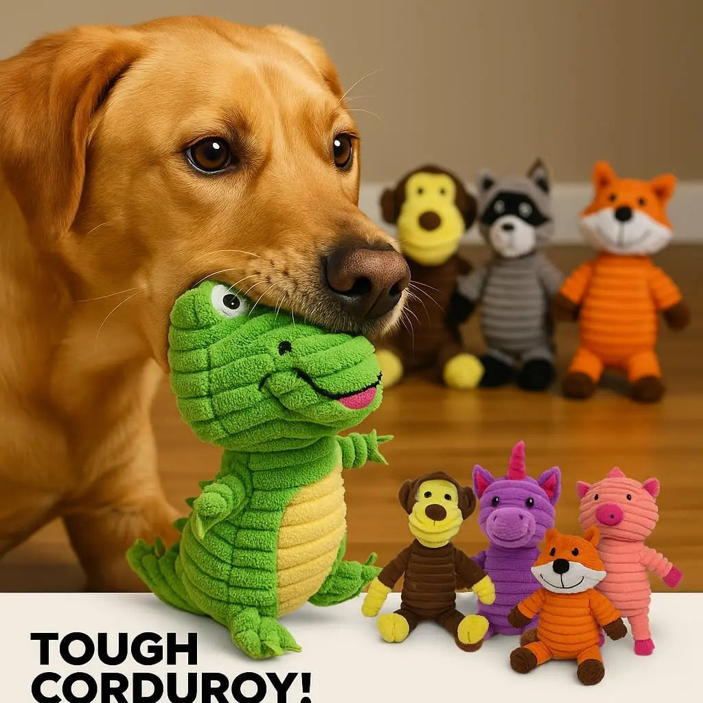 Plush Squeaky Dog Toys 5-Pack Corduroy Set for Medium & Large Dogs