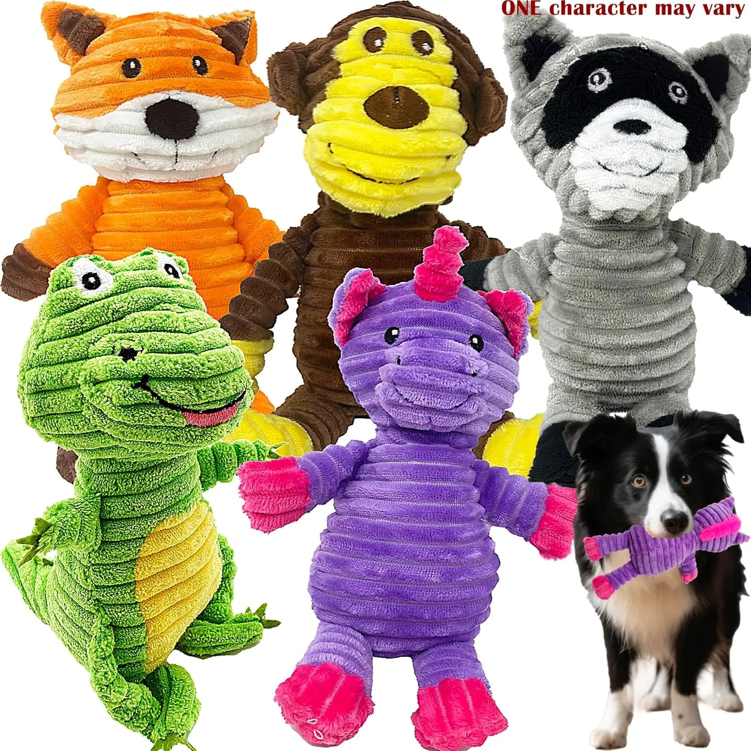 Plush Squeaky Dog Toys 5-Pack Corduroy Set for Medium & Large Dogs