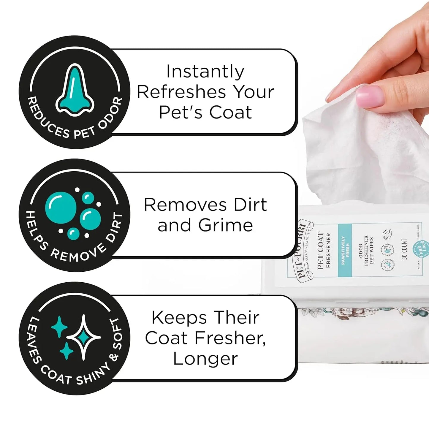 Pawsitively Fresh Pet Wipes Plant Based Deodorizing 50ct