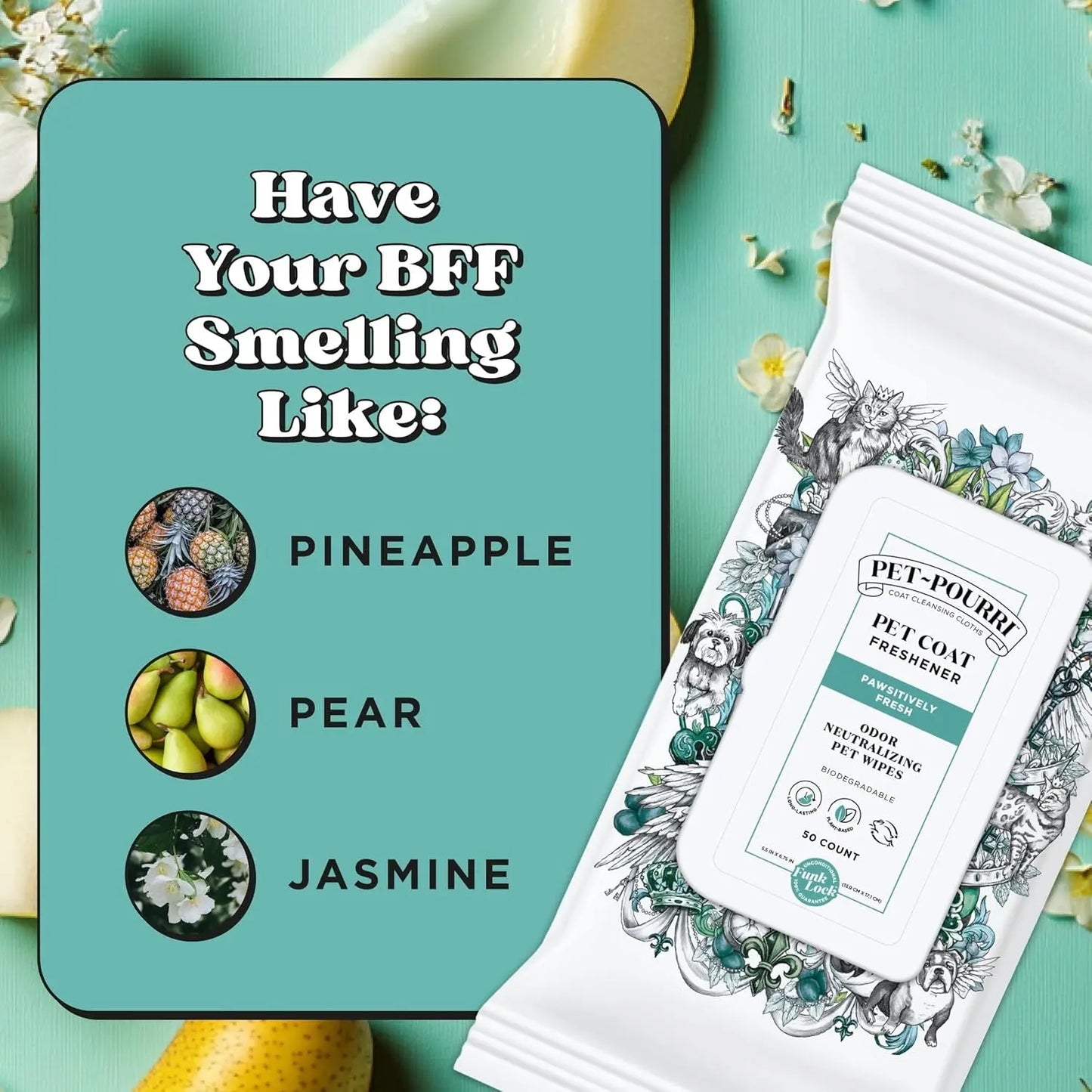 Pawsitively Fresh Pet Wipes Plant Based Deodorizing 50ct