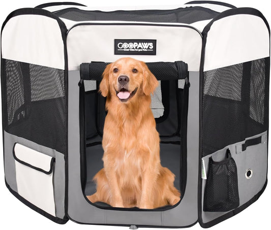 Pop Up Dog Playpen Portable Foldable Pet Exercise Pen Indoor Outdoor Puppy Travel Light Grey 61X61X30 Inch (Pack Of 1)