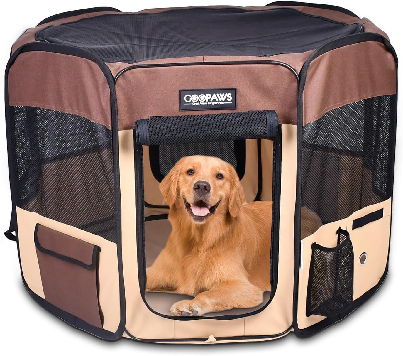 Pop Up Dog Playpen Portable Foldable Pet Exercise Pen Indoor Outdoor Puppy Travel Brown 61X61X30 Inch (Pack Of 1)