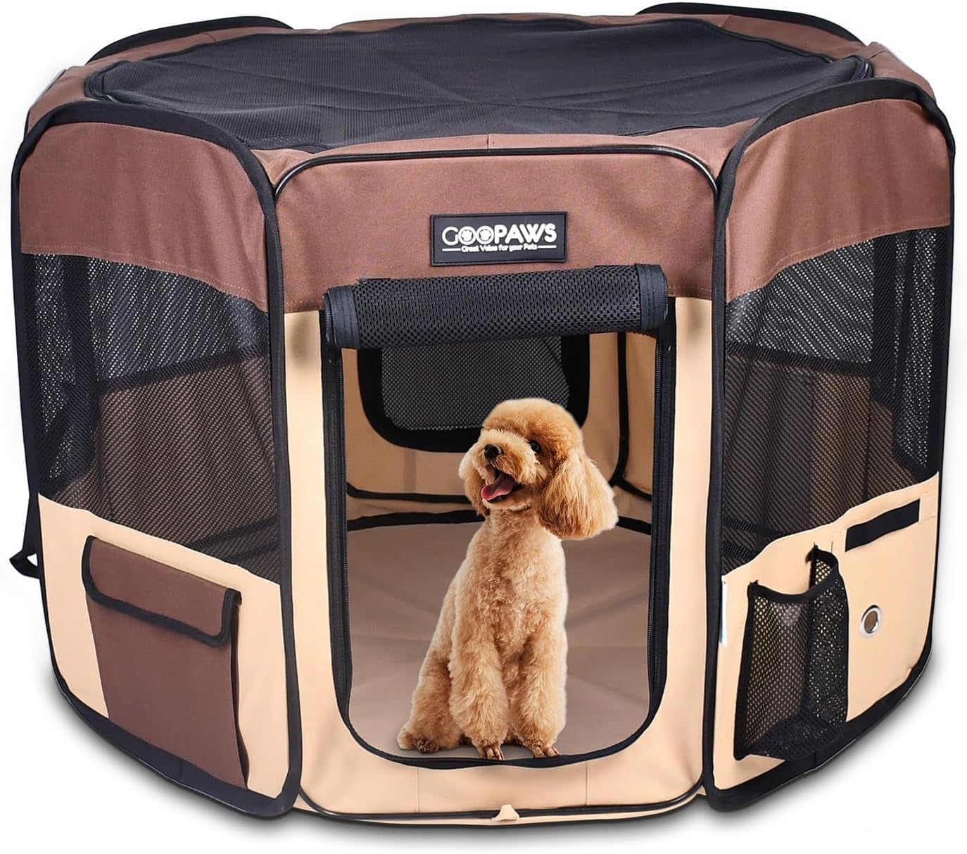 Pop Up Dog Playpen Portable Foldable Pet Exercise Pen Indoor Outdoor Puppy Travel Brown 36X36X24 Inch (Pack Of 1)