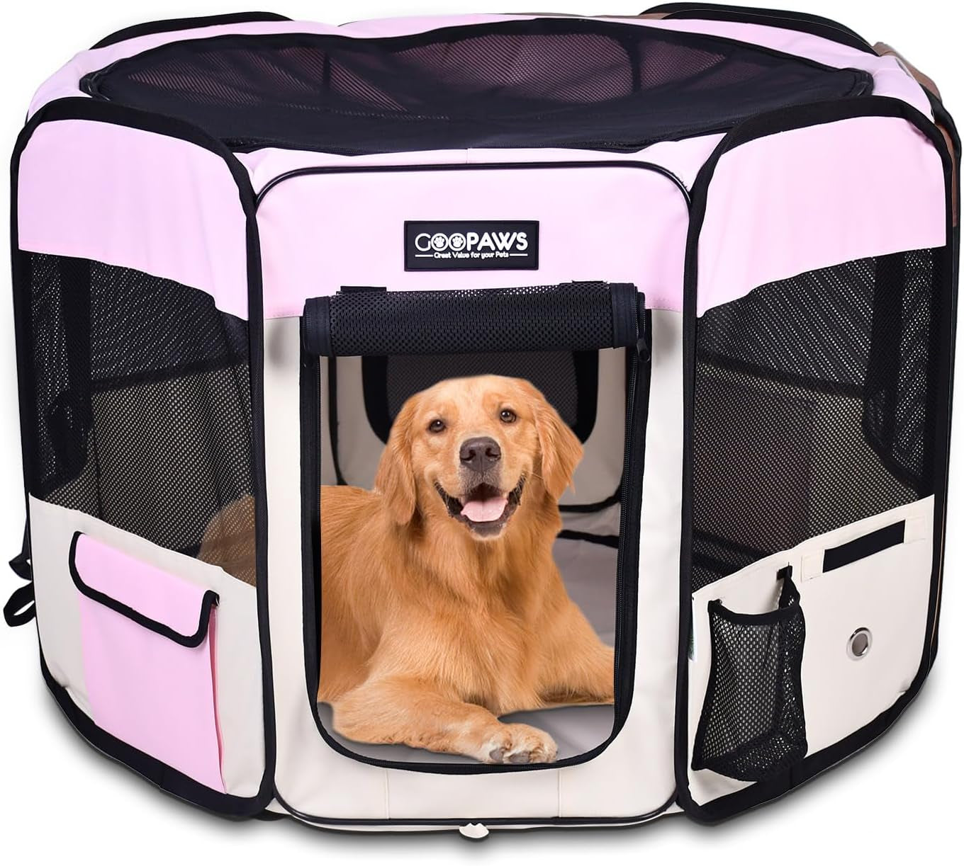 Pop Up Dog Playpen Portable Foldable Pet Exercise Pen Indoor Outdoor Puppy Travel Pink 61X61X30 Inch (Pack Of 1)