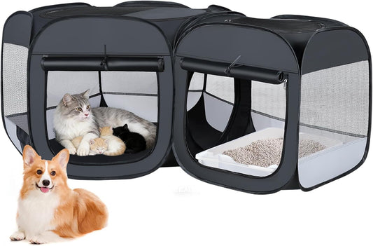 Portable Cat & Dog Playpen 2-in-1 Foldable Indoor Pet Tent Large Collapsible