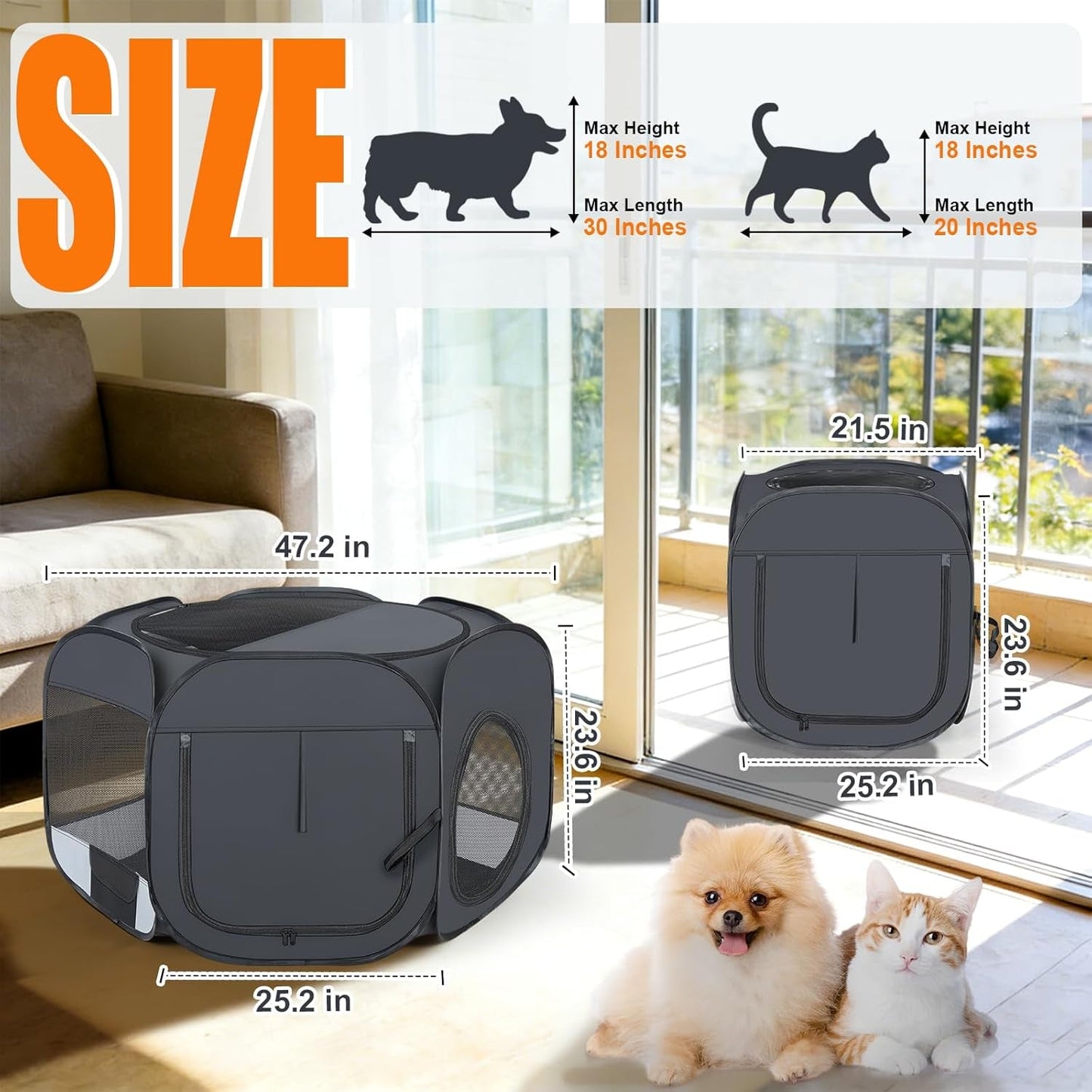 Portable Cat & Dog Playpen 2-in-1 Foldable Indoor Pet Tent Large Collapsible