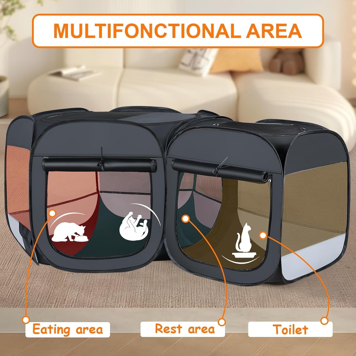Portable Cat & Dog Playpen 2-in-1 Foldable Indoor Pet Tent Large Collapsible