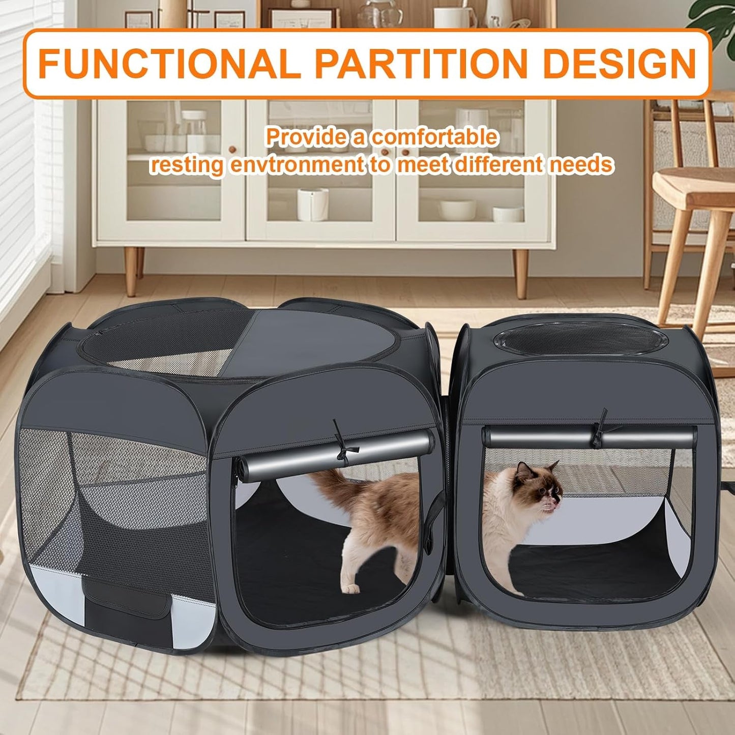 Portable Cat & Dog Playpen 2-in-1 Foldable Indoor Pet Tent Large Collapsible