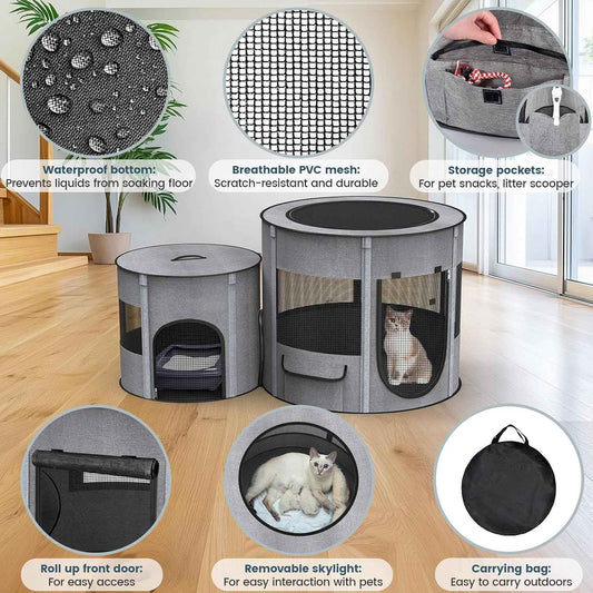 Foldable 3-in-1 pet playpen with tunnel for small pets and cats, indoor outdoor portable