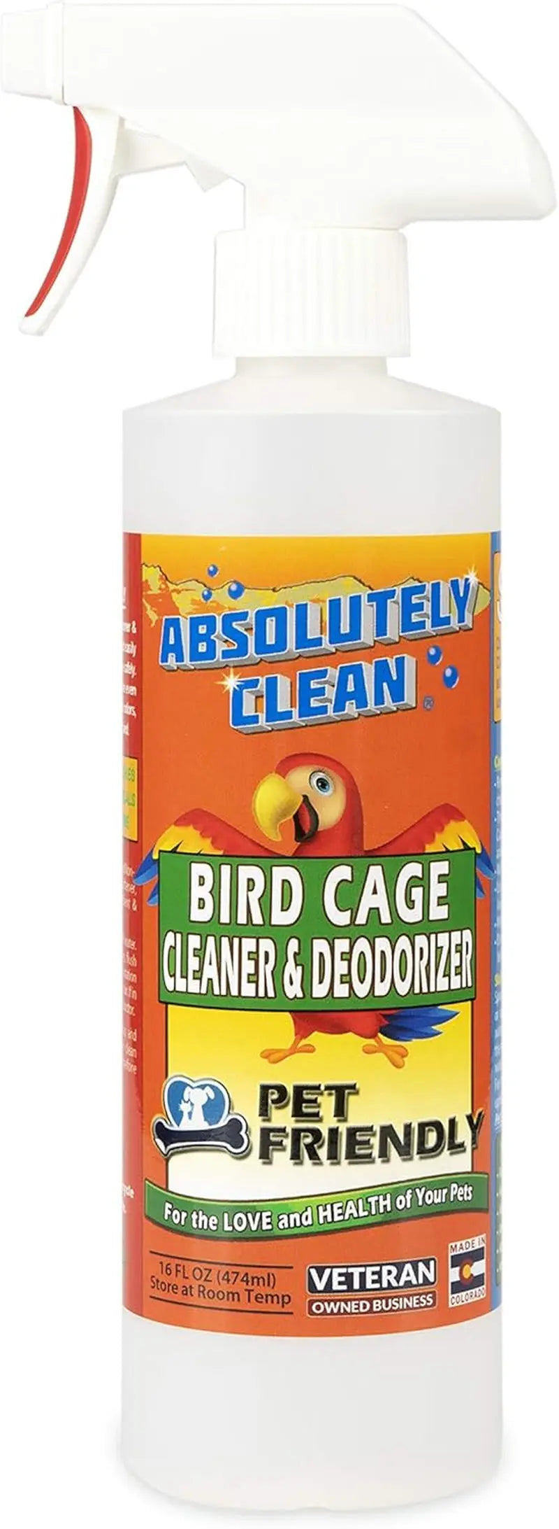 Premium Bird Cage Cleaner & Deodorizer–USA Made, Fragrance Free, 4X Concentrate