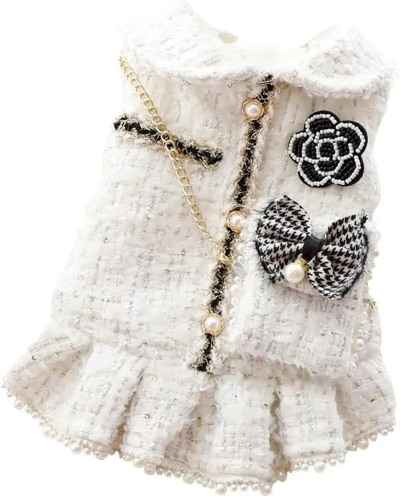 Princess Dog Dress | Lolita Tweed Coat Outfit for Small Dogs & Puppies White