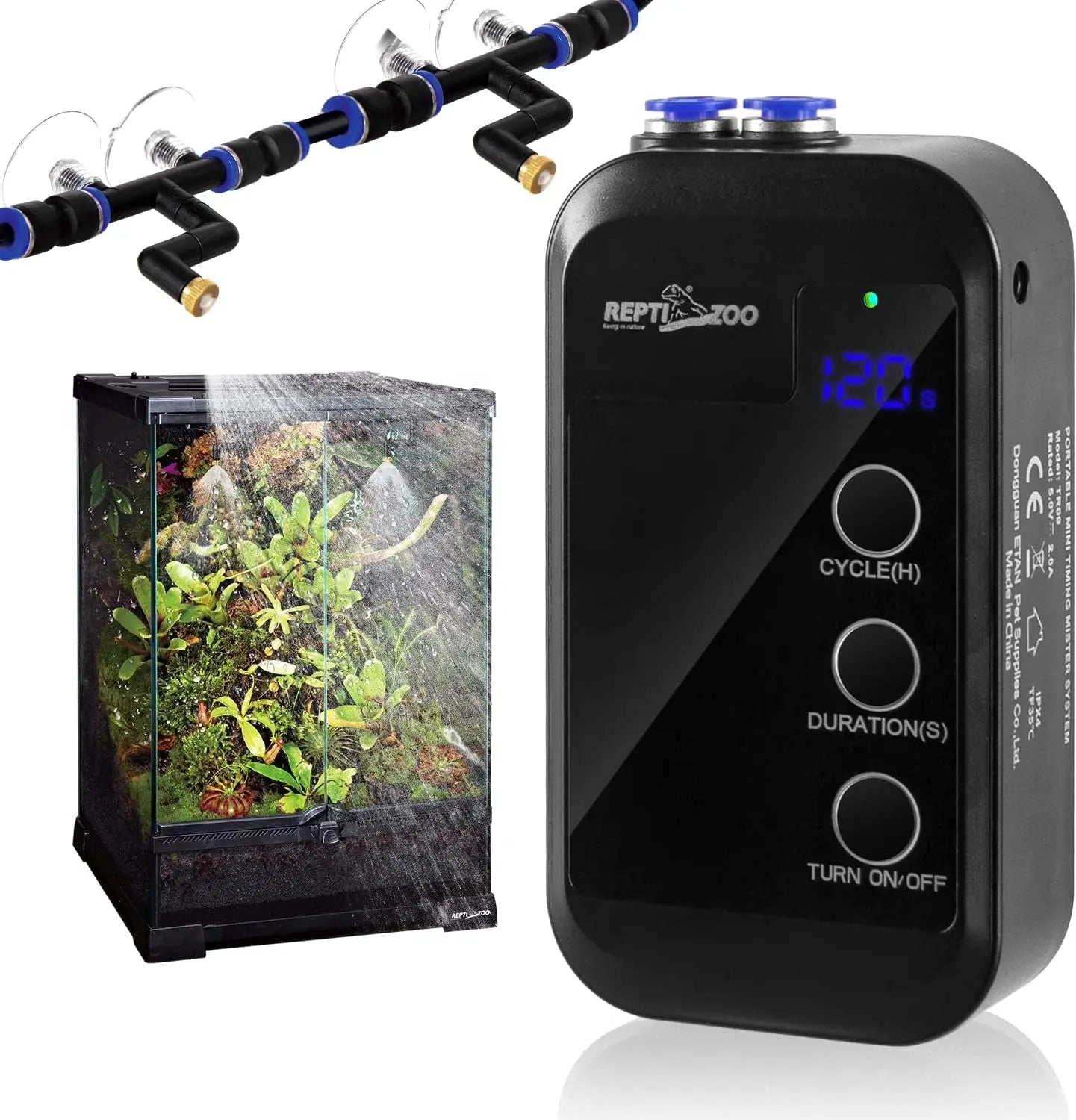 Reptile Humidifier Mini Auto Misting System Rainforest Spray Nozzles Black