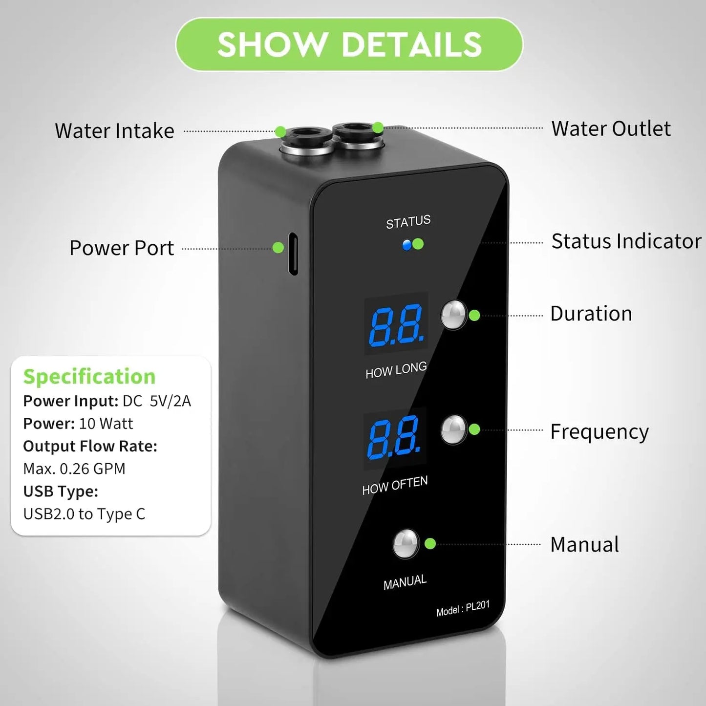 Reptile Misting System Humidifier with Timer & Adjustable Spray Nozzles