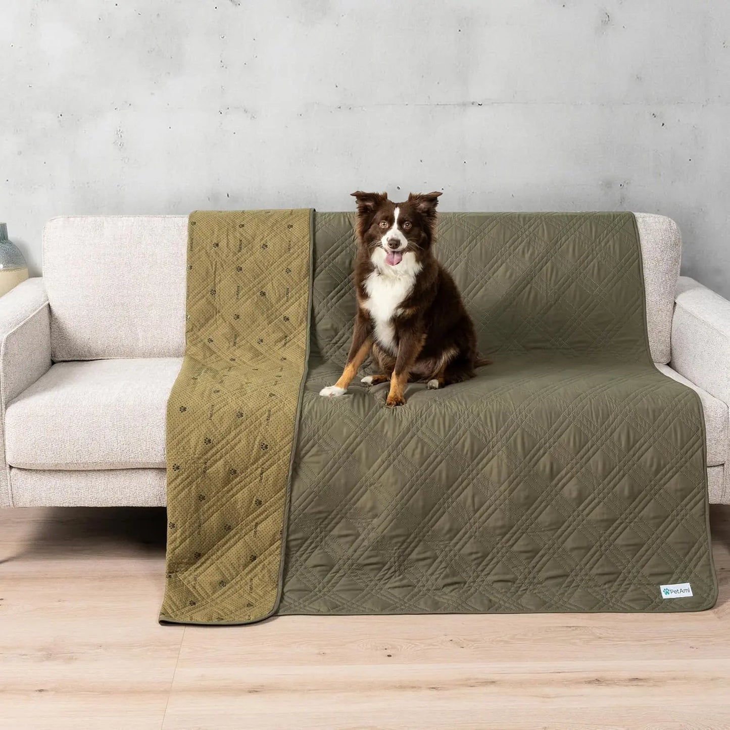 Waterproof Pet Couch Cover Reversible Furniture Protector for Dogs & Cats Olive Green