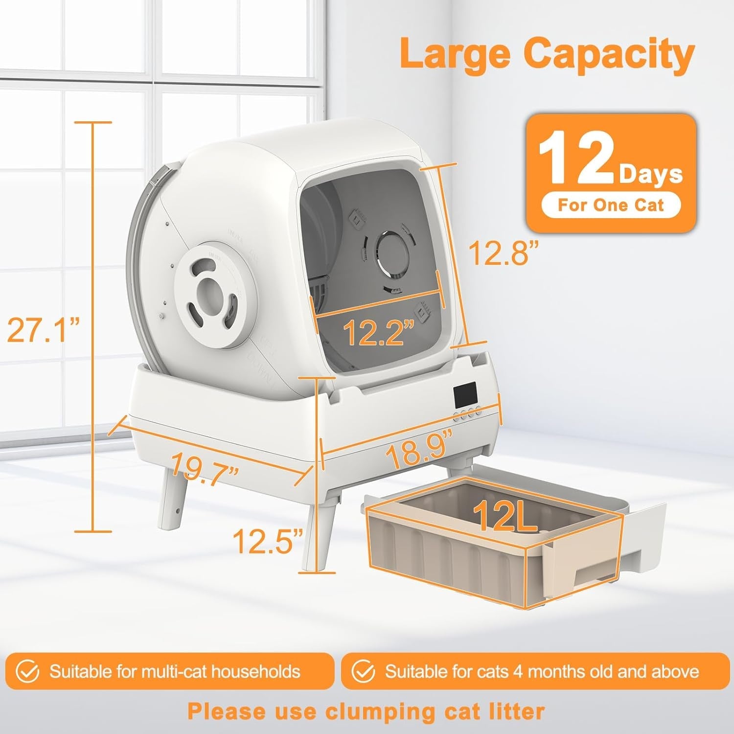 Self Cleaning Cat Litter Box Automatic App Control Quiet Multi Cat Smart
