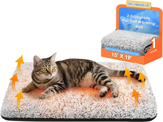 Self Warming Cat Bed – Dual Foil, Washable Cover, Non-Slip Gray 15"X19"